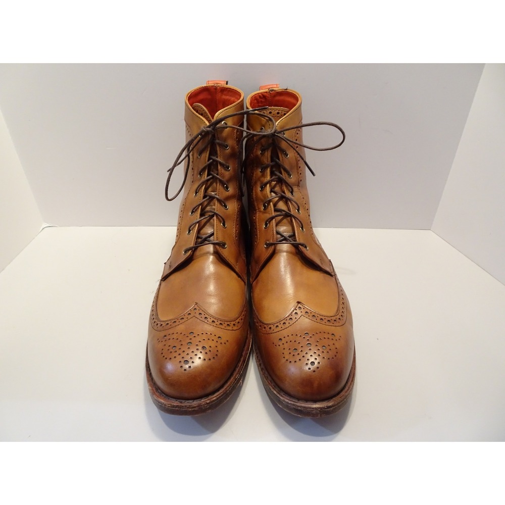 Allen Edmonds Dalton Wingtip Dress Boots Tan Leather Mens 14 D Brogue Lace Up